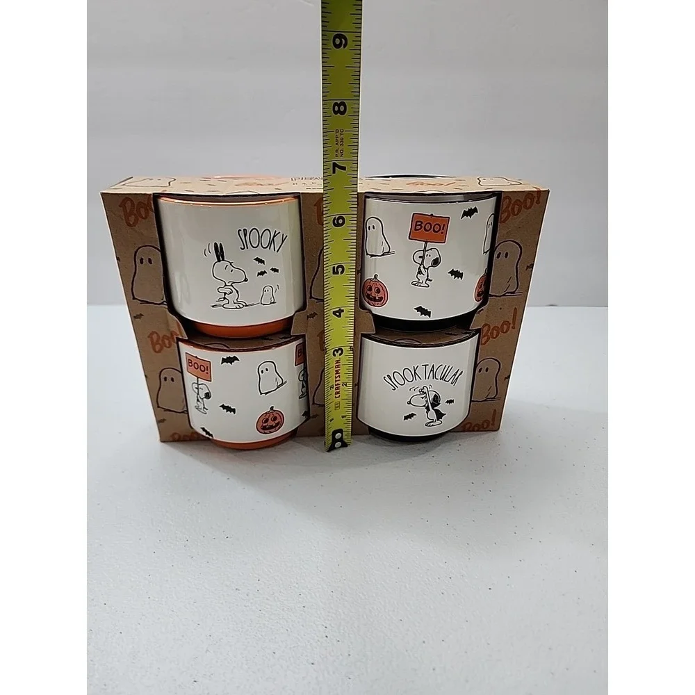 4x Snoopy Halloween Rae Dunn 8oz PEANUTS Spooktacular Ceramic Ramekin Set NEW